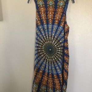 Sarong style dress- blue with multi colors.